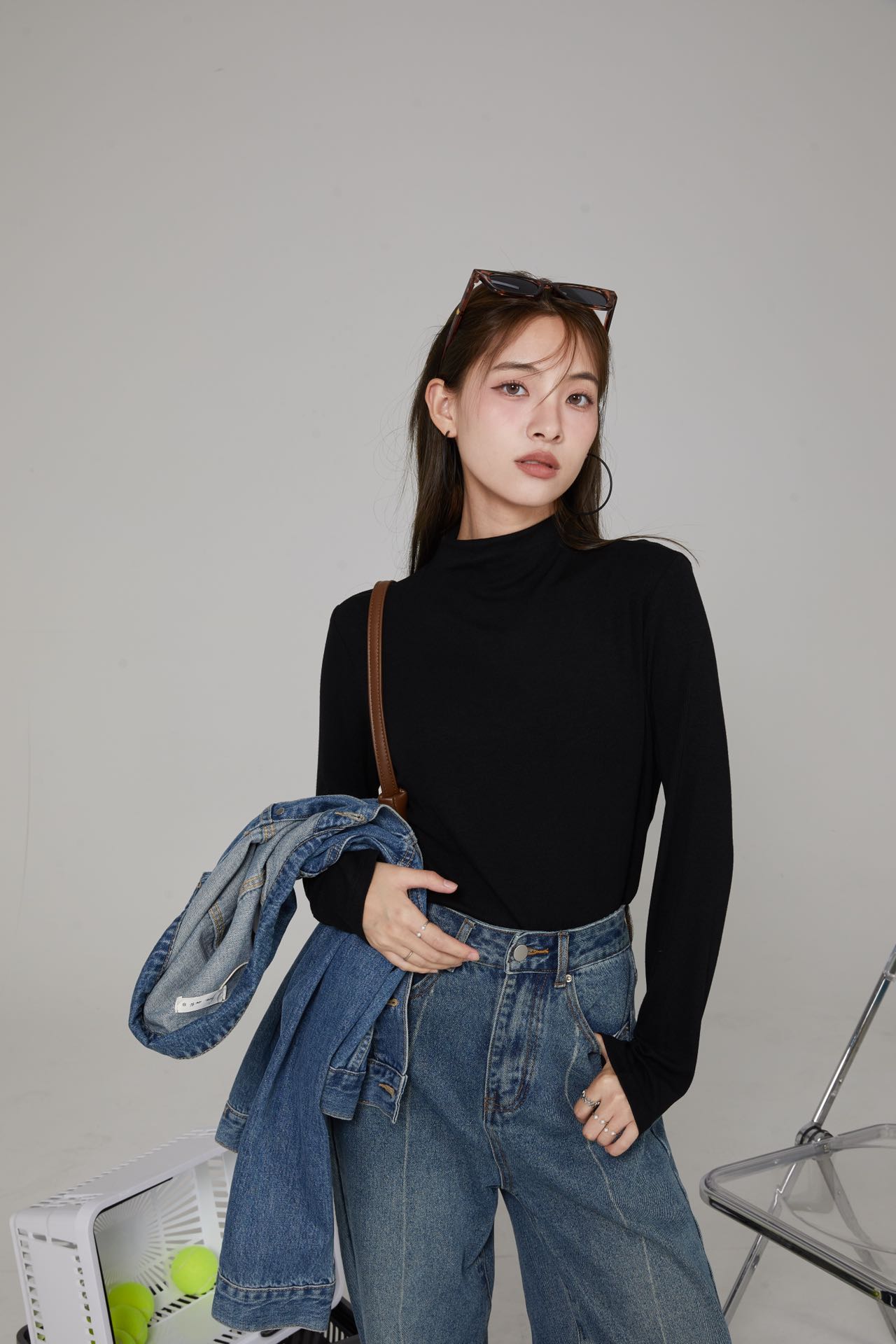 半高领弹力内搭美肤打底衣黑色长袖打底衫秋季