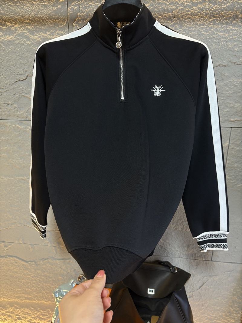 25年冬季新款潮流重工刺绣款时尚男女款长袖加绒半拉链卫衣69935