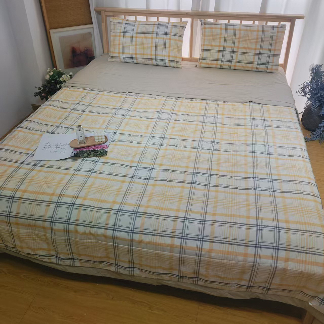 水洗棉格子系列夏被四件套标准200*230微瑕～A609（清洗过）