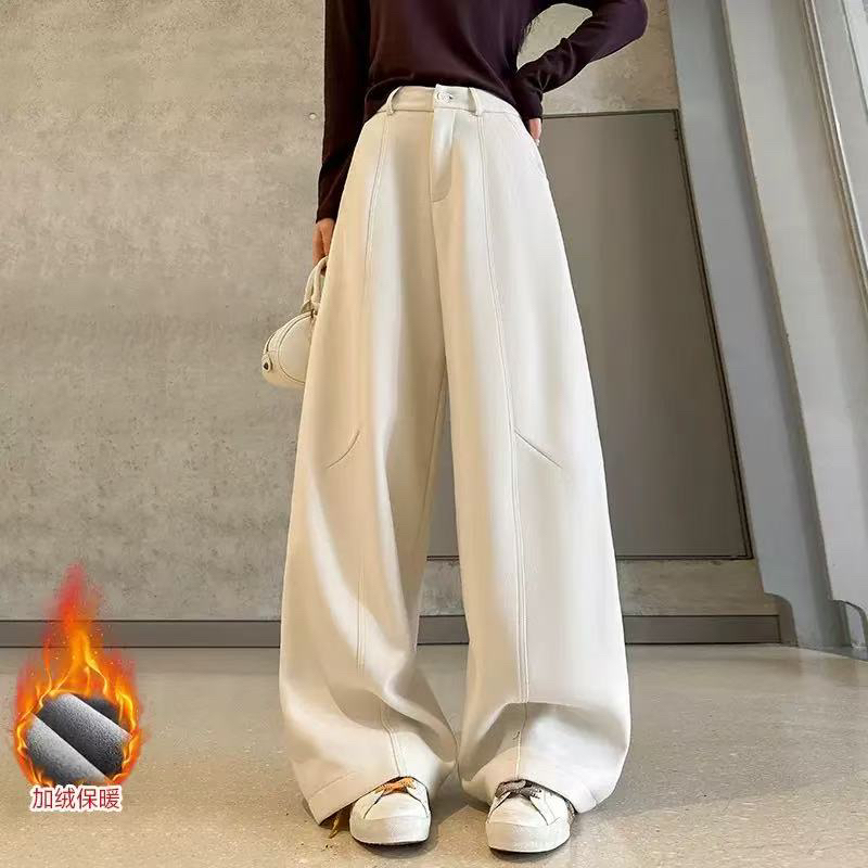 【羊毛蚕丝+运费险】加绒加厚阔腿弯刀裤厚款慵懒风休闲裤女裤子ZY