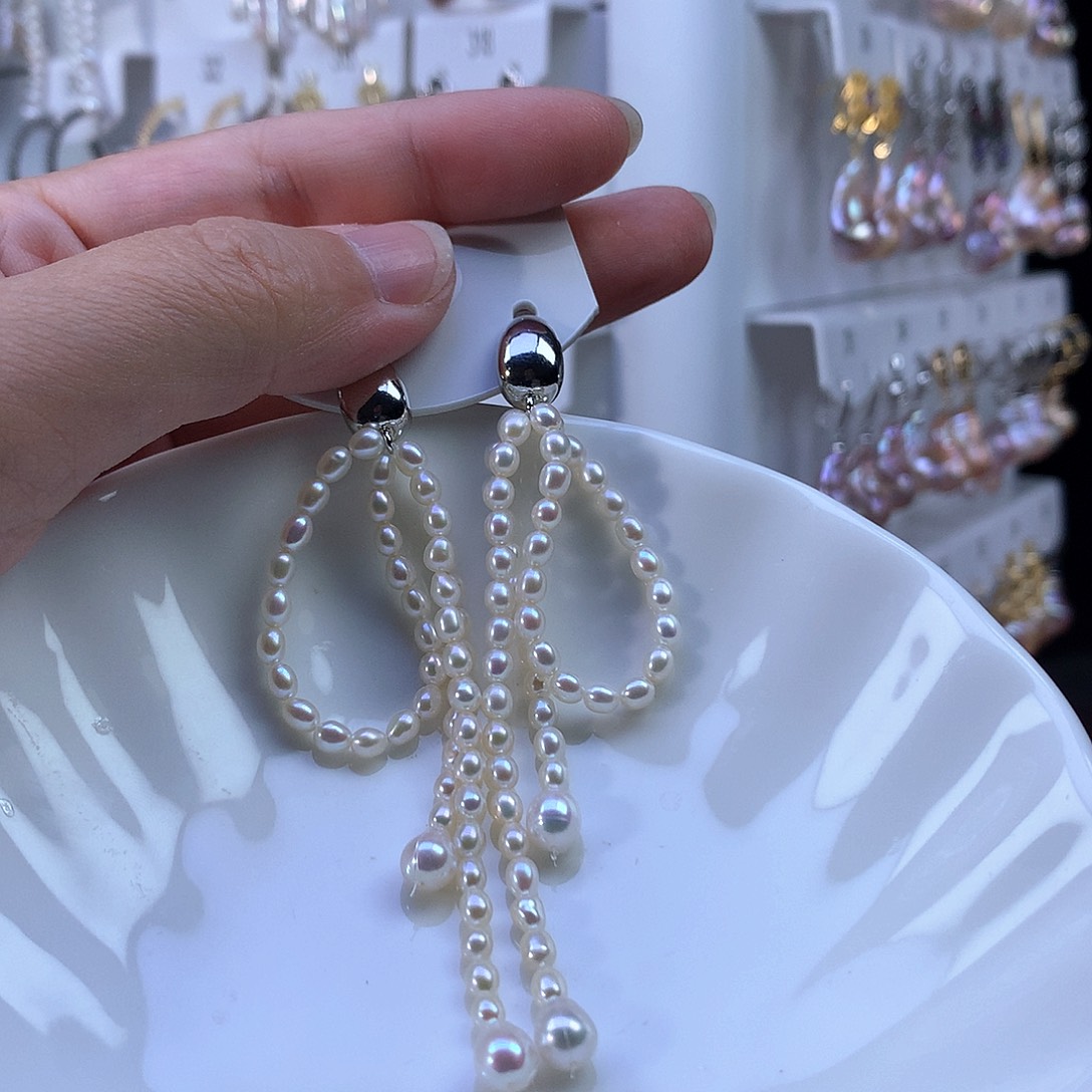 m***o淡水珍珠耳饰合金蝴蝶结定制一对