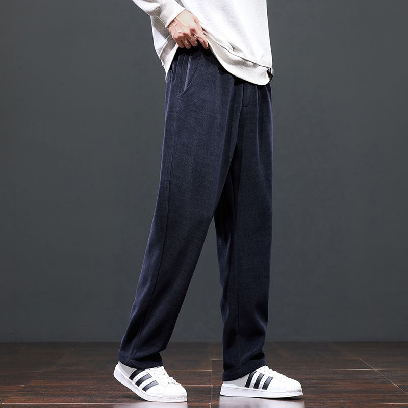 冬季新款小三角直筒显瘦男女同款舒适亲肤加绒加厚侧边拉链长裤