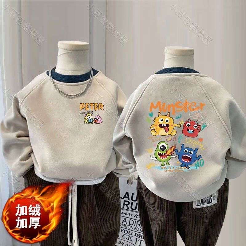 休闲卡通小怪兽印花儿童卫衣秋冬新款外穿中大童宽松洋气长袖上衣