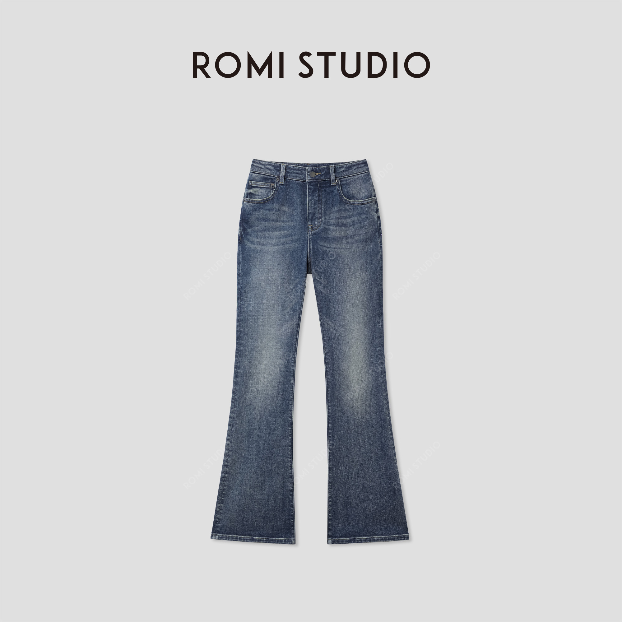 ROMI STUDIO“复古丹宁”棉质斜纹微弹洗水微喇牛仔裤 RWCSXM2390