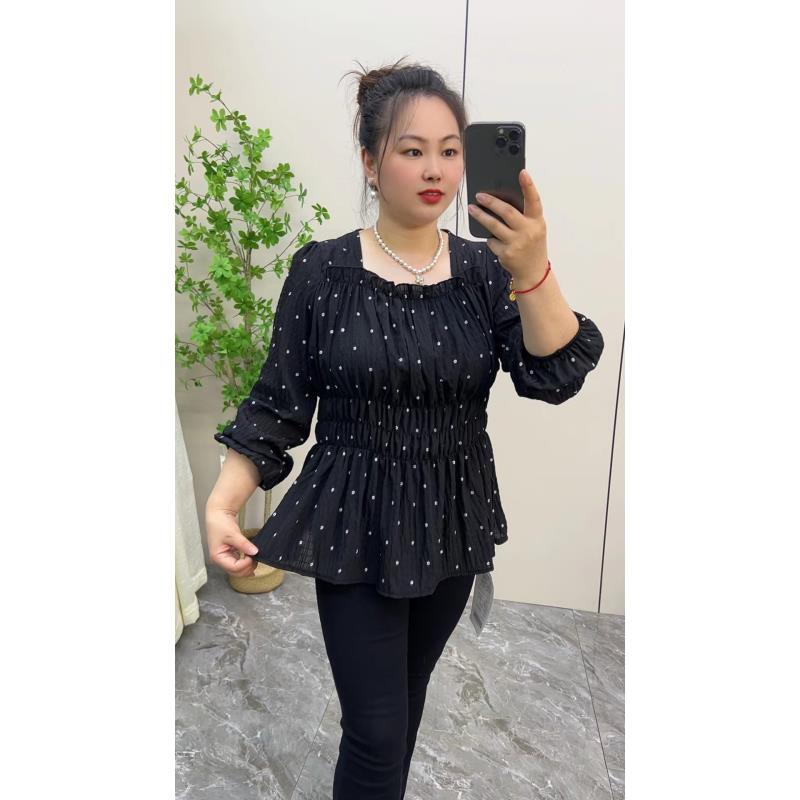 大码女装胖mm时尚显瘦荷叶边波点长袖衬衫法式复古气质百搭上衣