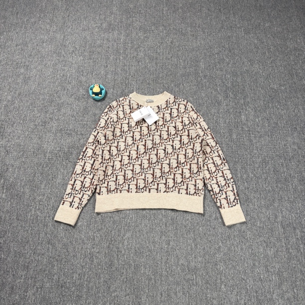 未使用 DIOR/迪奥 卡其色满印羊毛毛衣/XL码
