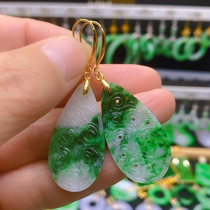 翡翠耳饰银S925镶嵌耳坠