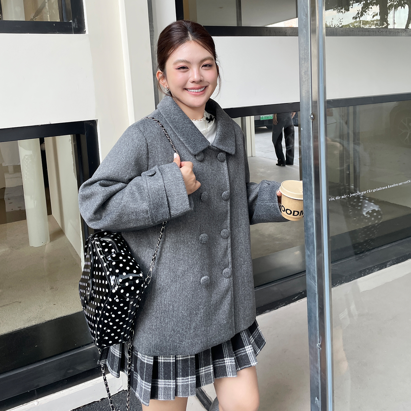 大码女装冬季短款翻领圆领POLO领毛呢外套小个子韩版胖mm加厚上衣