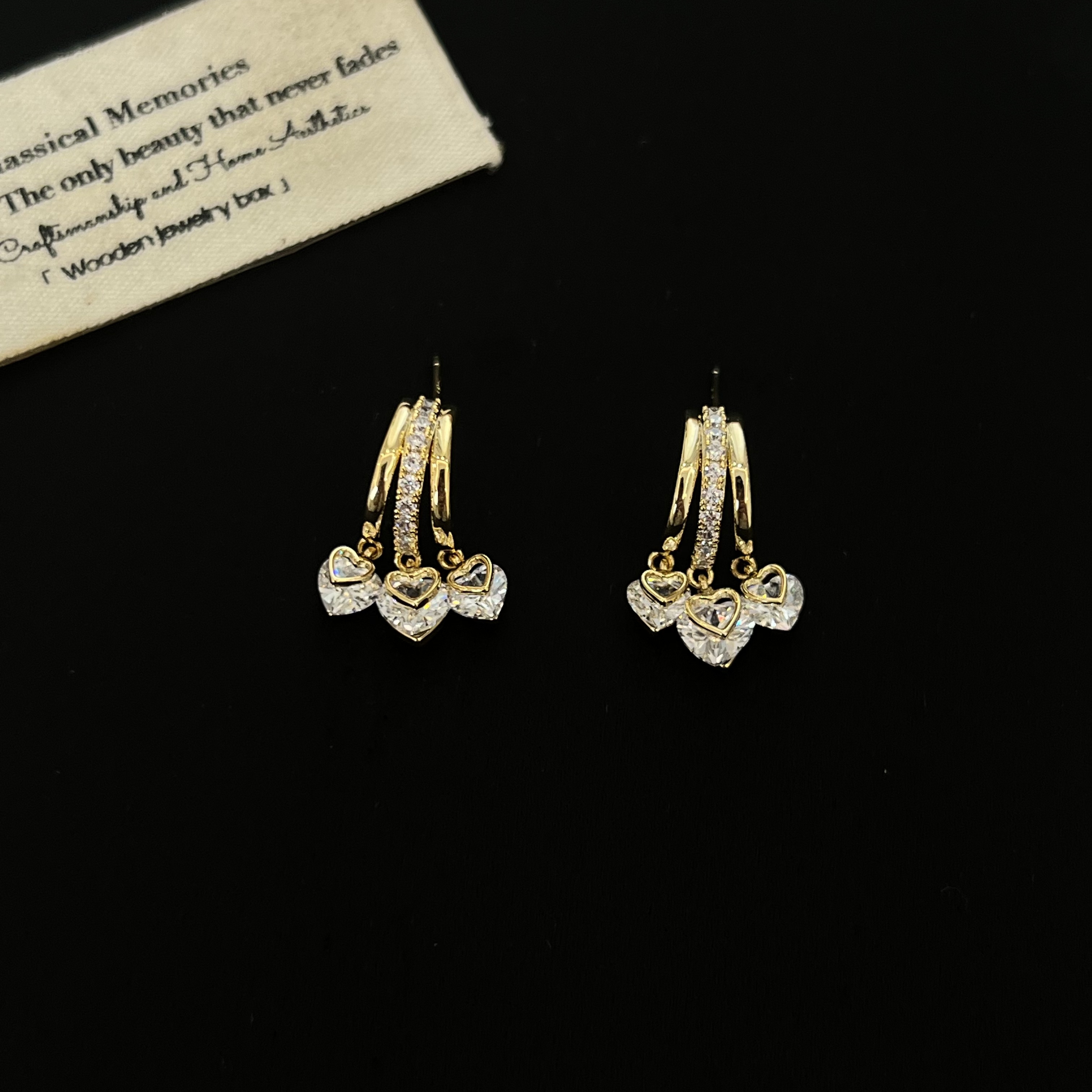 铜合金锆石耳饰 轻奢气质时爱心连连耳环4615