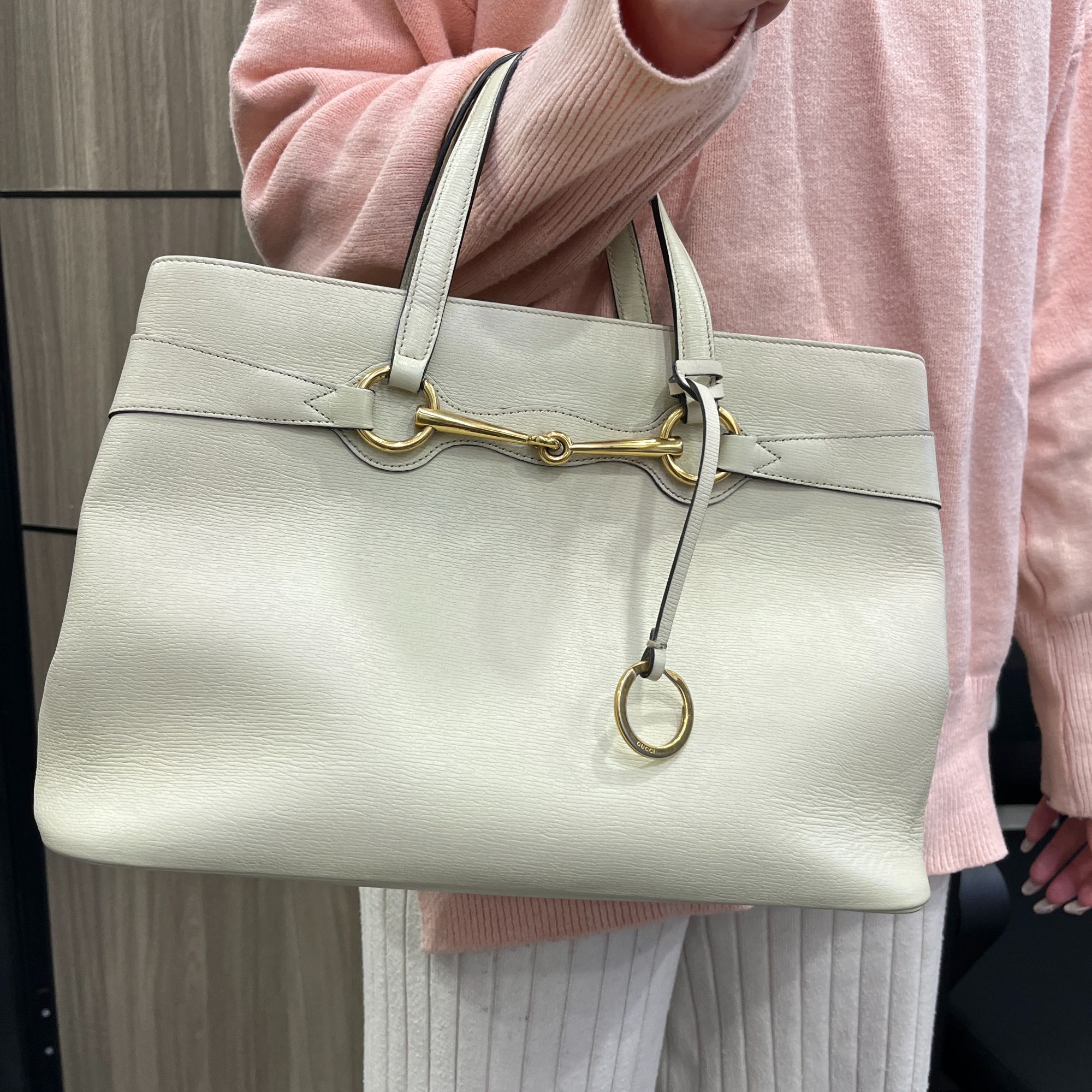 95新 GUCCI/古驰 白色马衔扣托特包/手提/34/A05024AA04