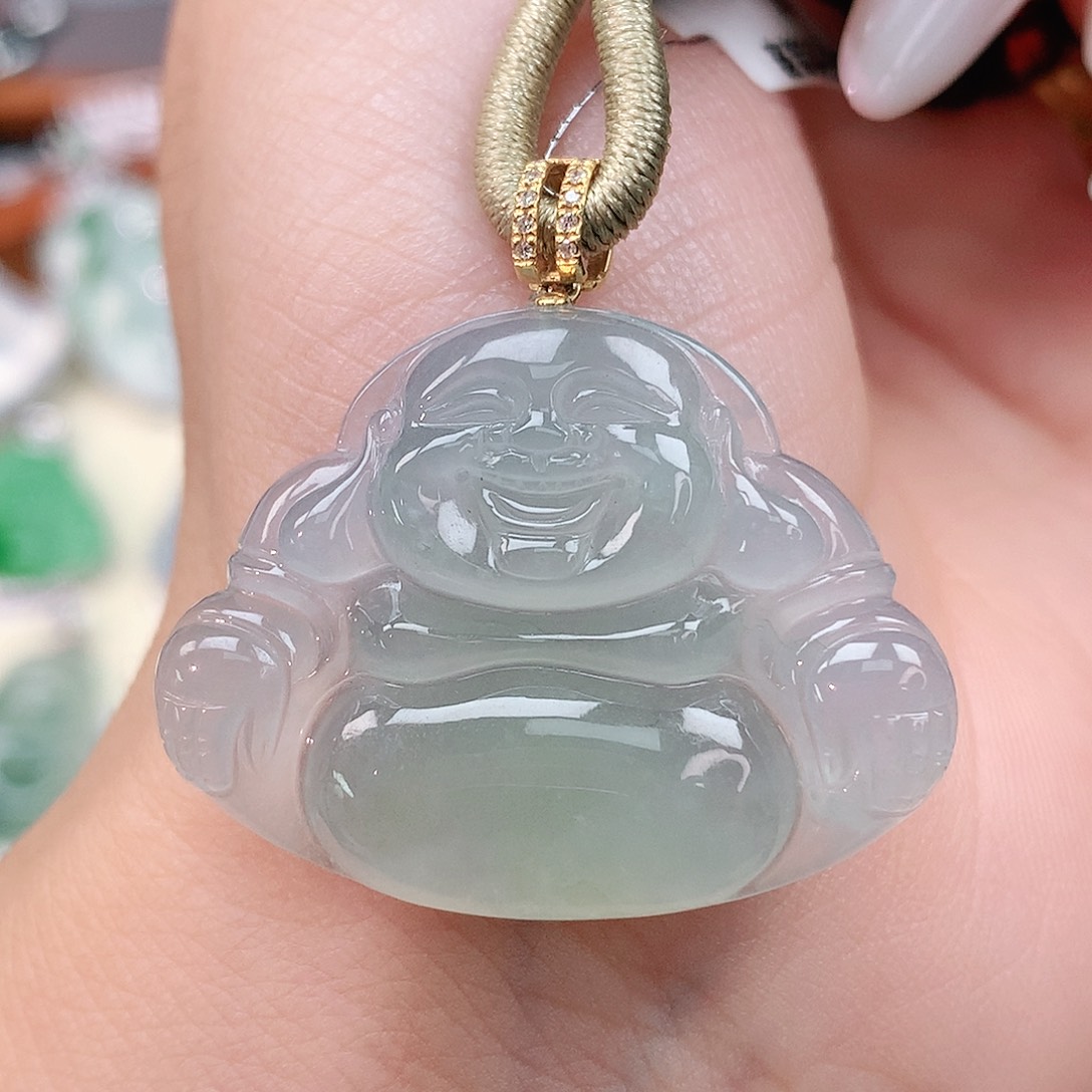 颈饰18K金镶嵌翡翠佛公