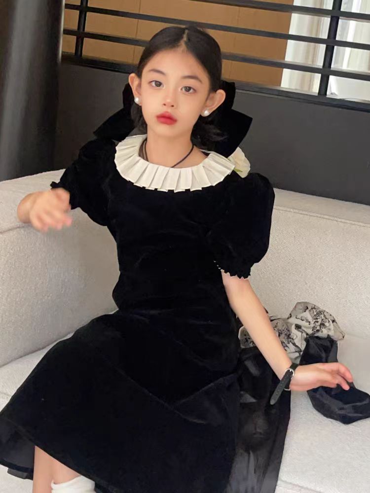 女童2025秋季高级感丝绒连衣裙