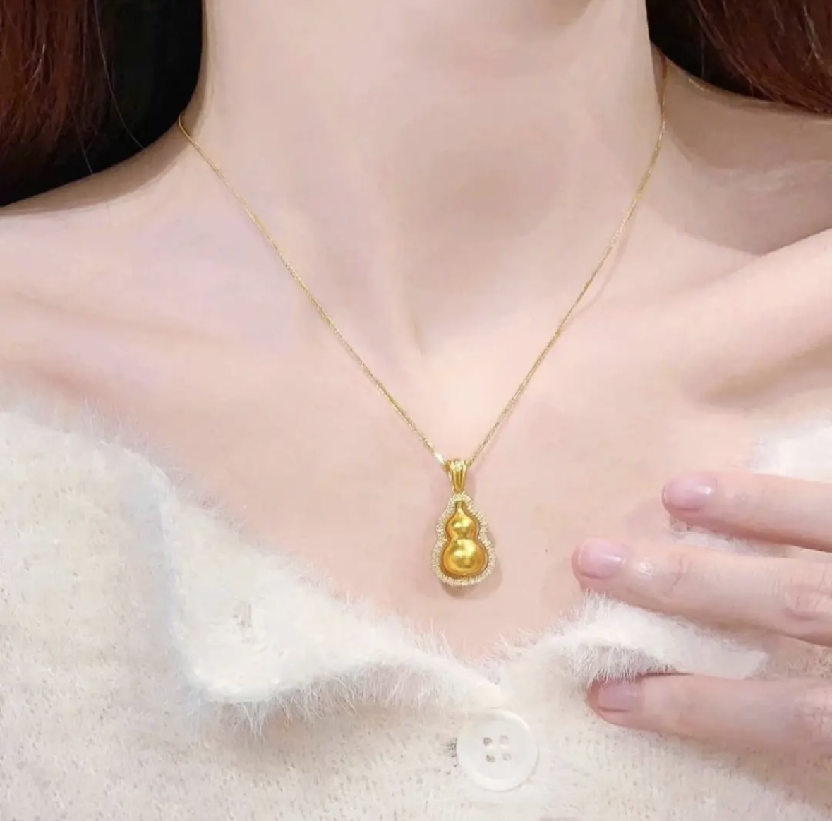 铜合金项链 M扣旋转小葫芦项链小众时尚百搭精致双面气质坠链