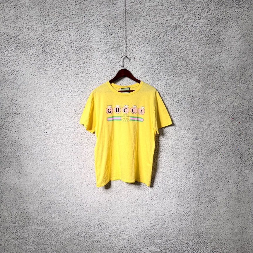 99新 GUCCI/古驰 黄色印花字母logoT恤