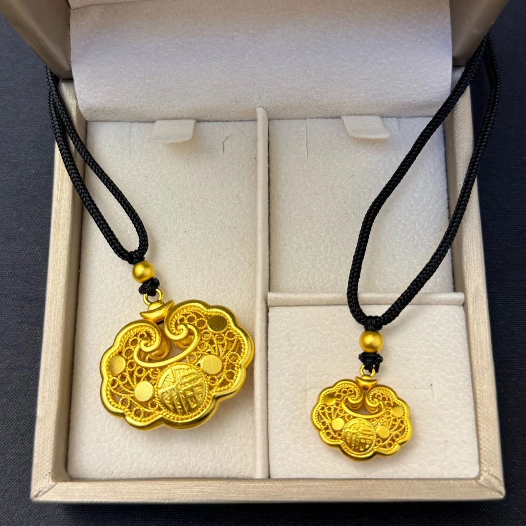 合金吊坠 饰品挂坠如意平安长命锁宝宝金色锁项链吊坠古法复古