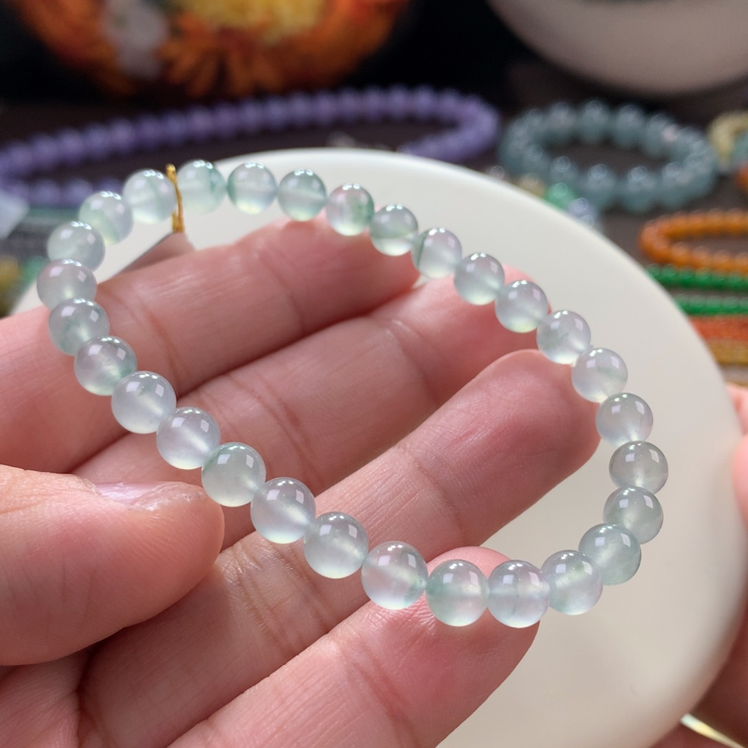 翡翠手链未镶嵌冰种起胶飘花手串 卡6.1