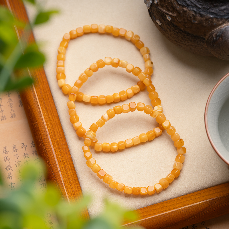 老蜜蜡随形小方珠单圈手串天然珠宝手链饰品（多样性发其一）