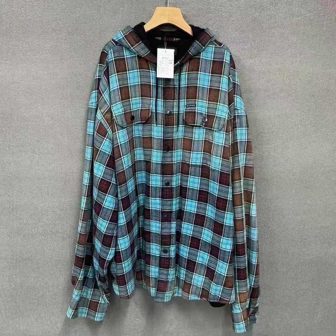 99新 Balenciaga/巴黎世家 （pm） 法兰绒渲染渐变格子棉服L码/9191