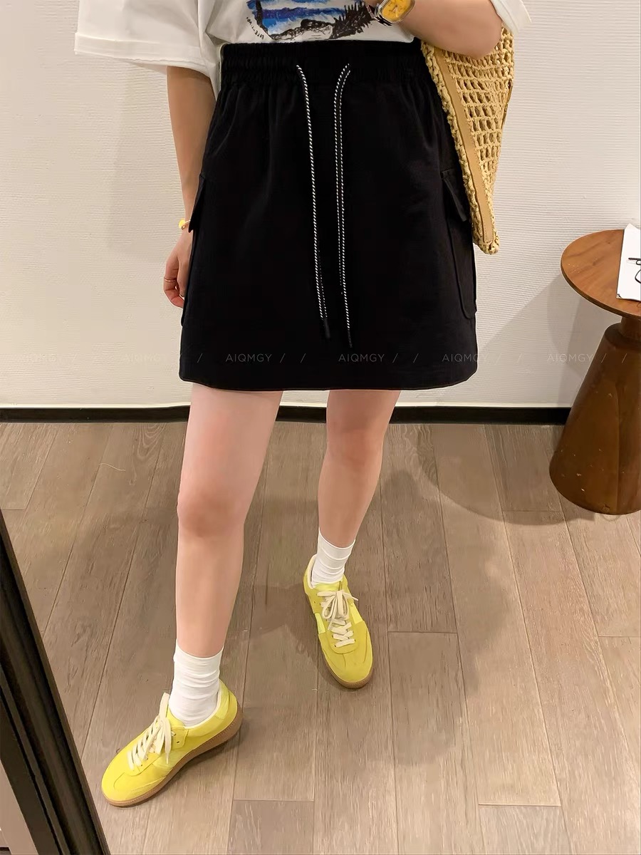 高腰拼接A字裙短裙舒适半身裙夏季时尚半裙A字松紧腰显瘦