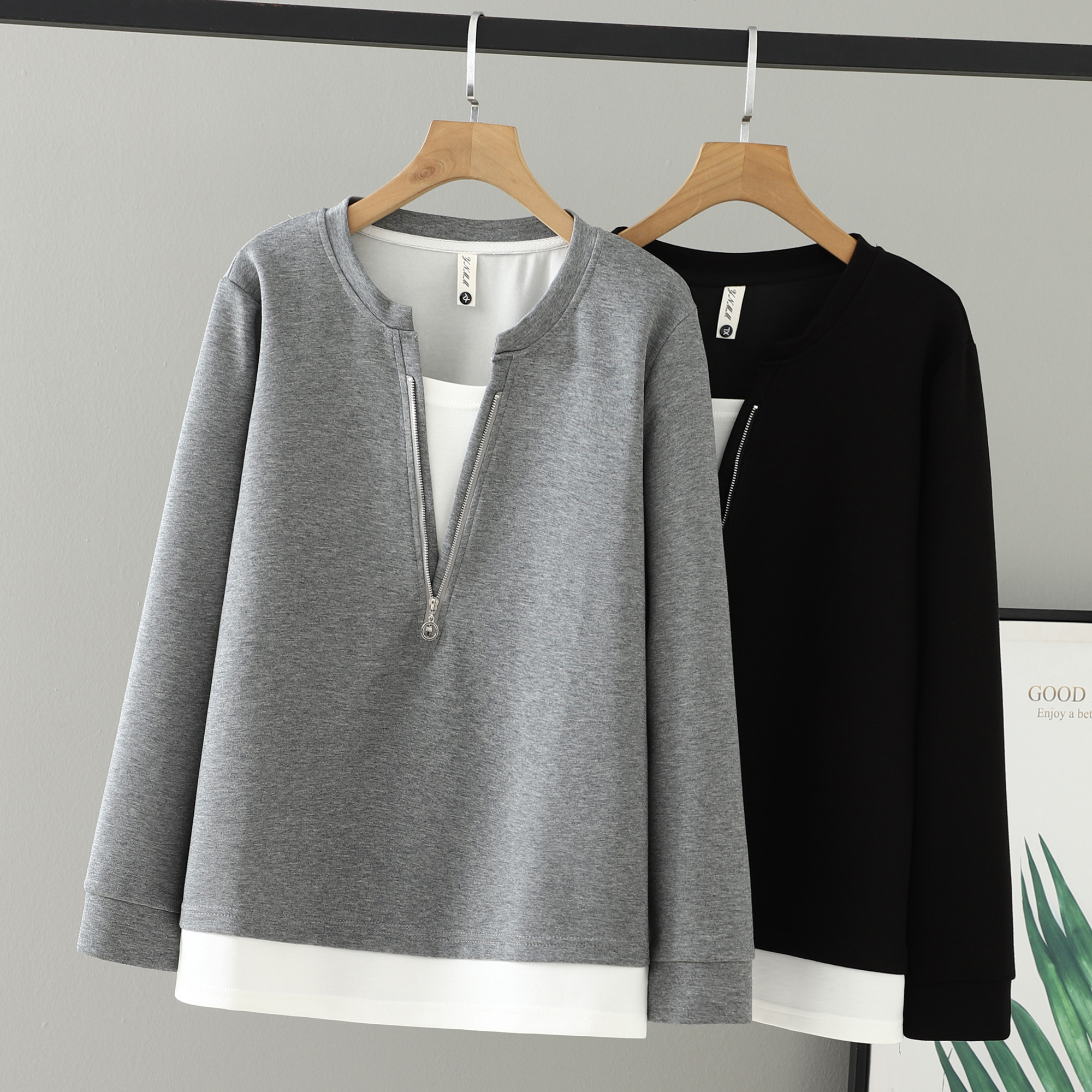 2025胖妹妹秋装女装新款大码拉链拼接胖mm中年卫衣假两件女上衣