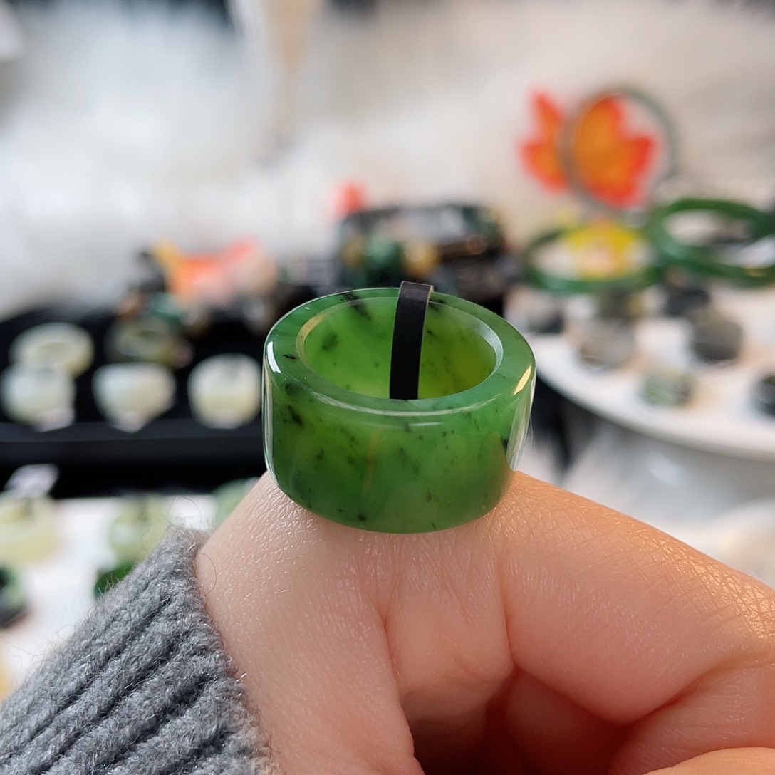 福***和田玉未镶嵌戒指k34碧玉乌兰海圆切17.8mm