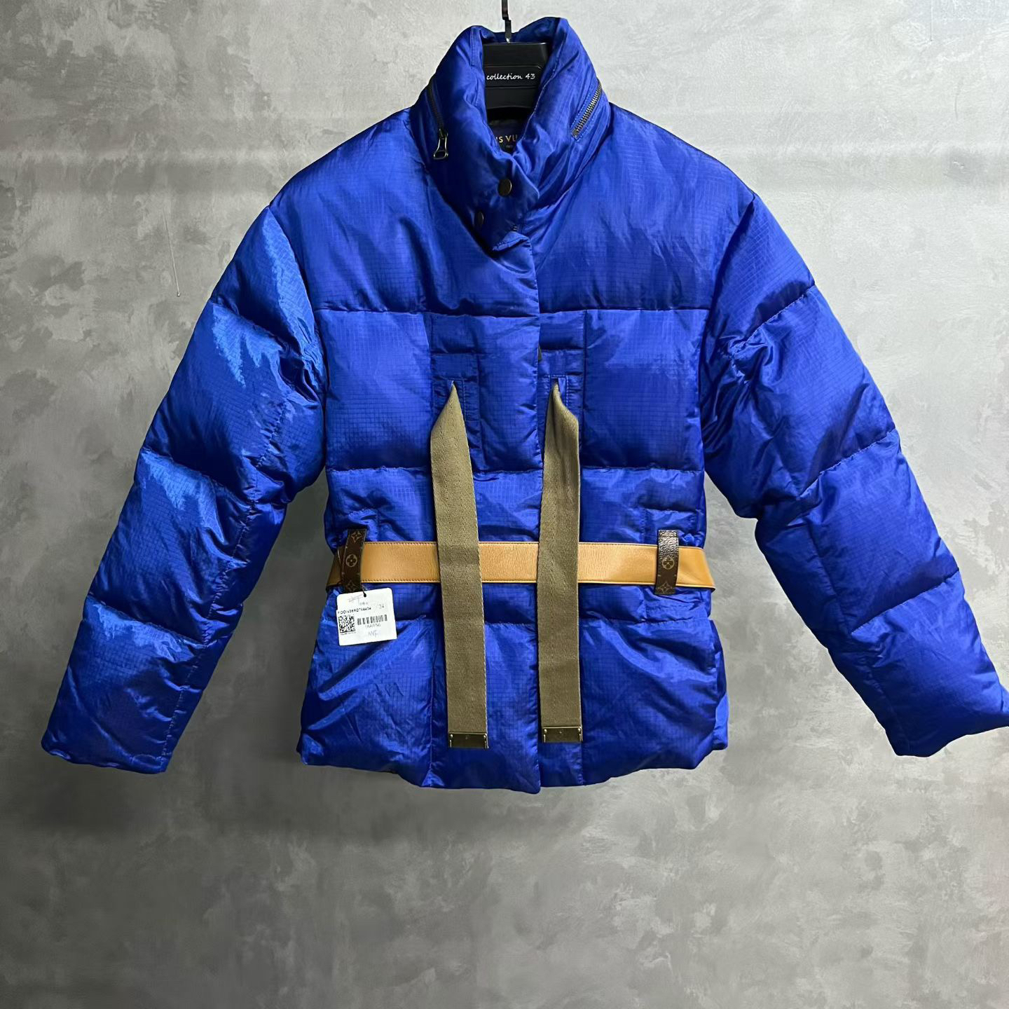 louis vuitton蓝色拉链系带纯色立领羽绒服/34