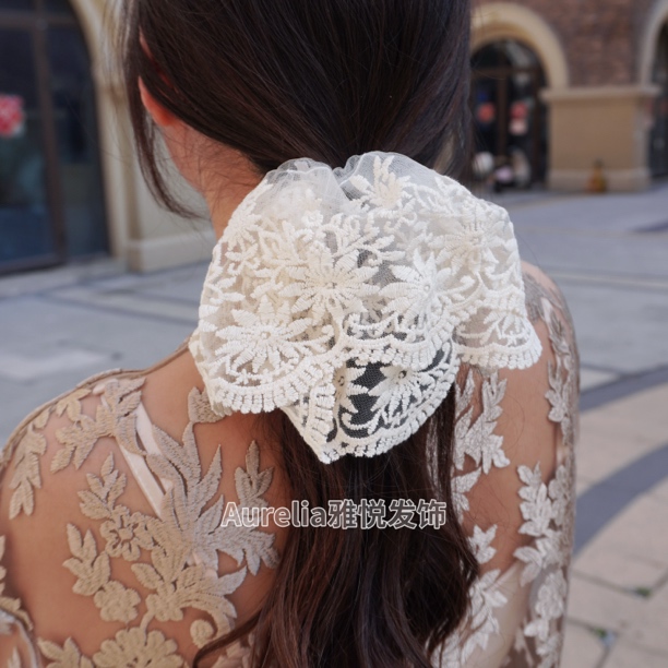 超仙米色蕾丝大肠发圈女高级感韩系慵懒风扎头发头绳超大绝美发饰