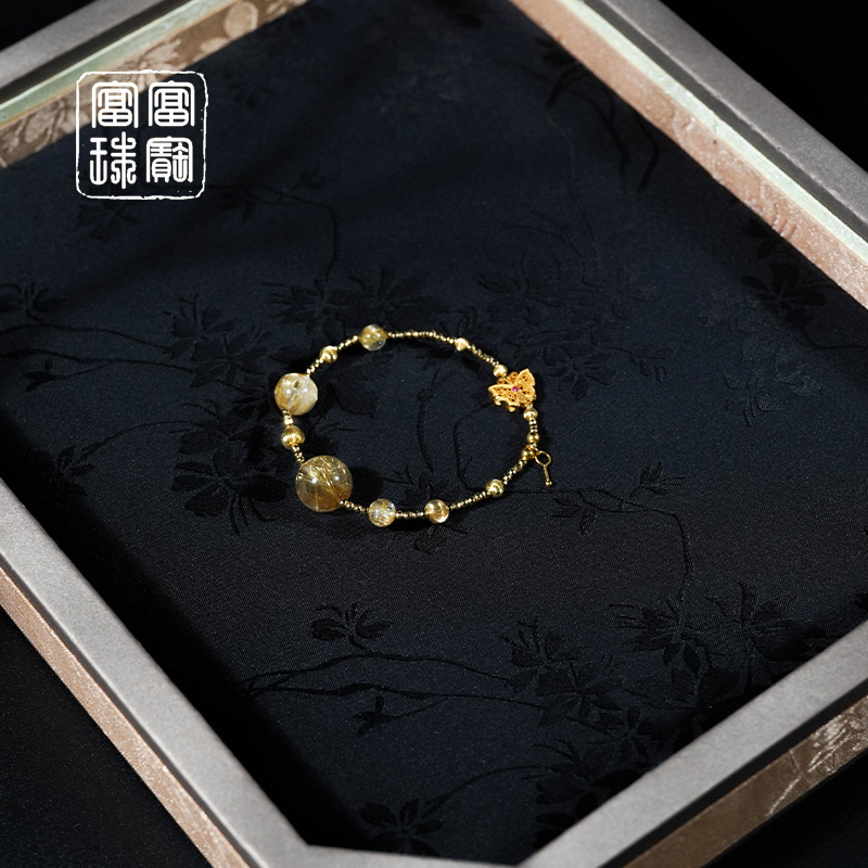 【晶晶蝶】板钛晶 水晶18k金时尚手串（天然珠宝多样性发）