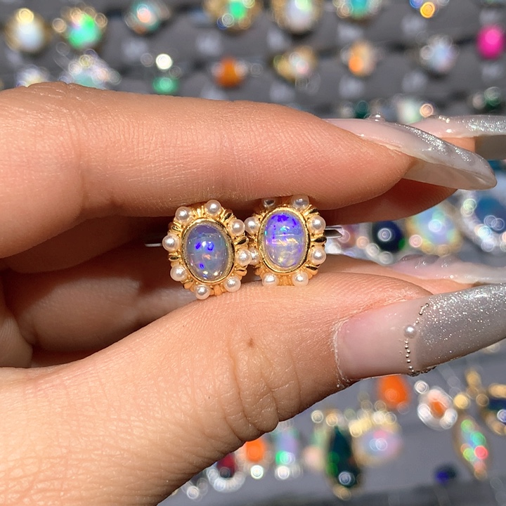 欧泊银S925镶嵌耳钉h福利