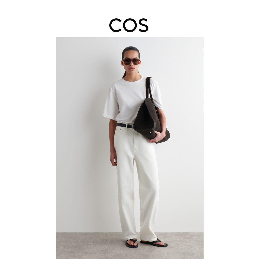 COS女装 标准版型桶形中腰牛仔裤白色2025夏季新品1257004004