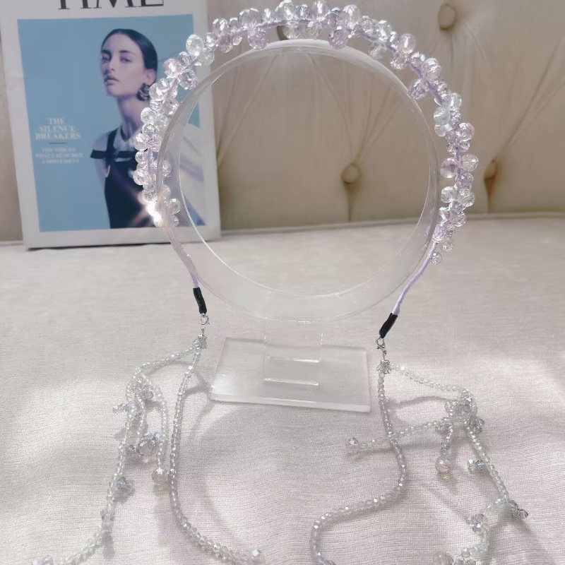 新高级手工编织水晶流苏耳环发箍秀气优雅名媛日常百搭发饰头饰娘