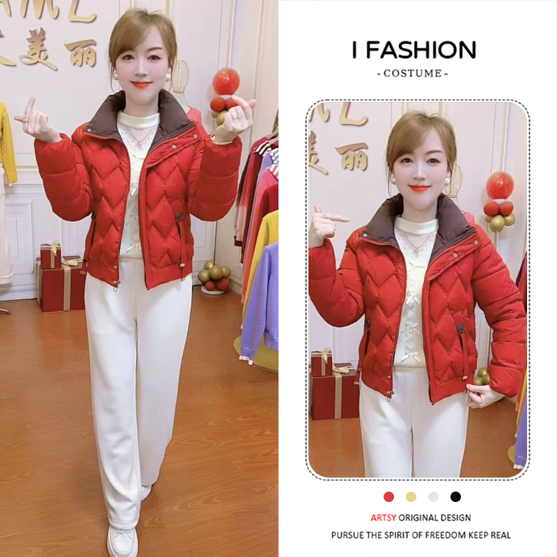时尚撞色拼接棉服女2025冬季新款加棉加厚洋气显瘦小个子保暖棉袄