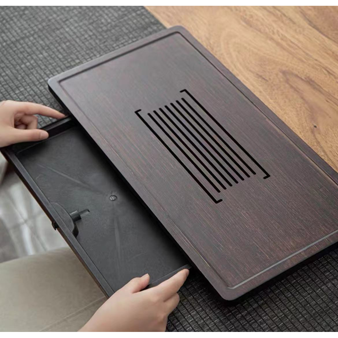 叠意抽屉式茶盘50*25*4cm