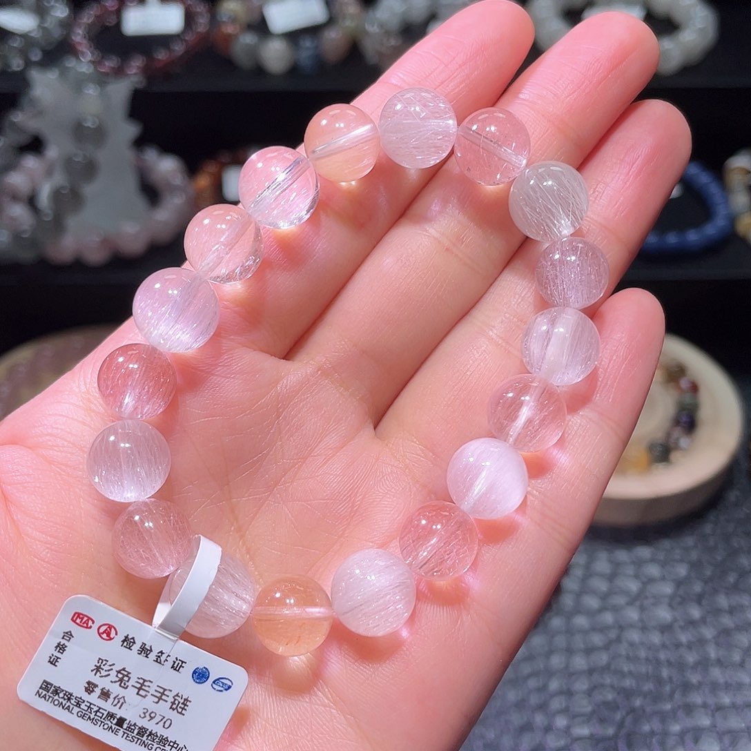 水晶手链未镶嵌兔毛手链，晶体通透