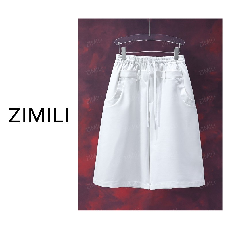 【亮哥女装】2025欧版小众月光白高腰阔腿抽绳高克重短裤9788-H3
