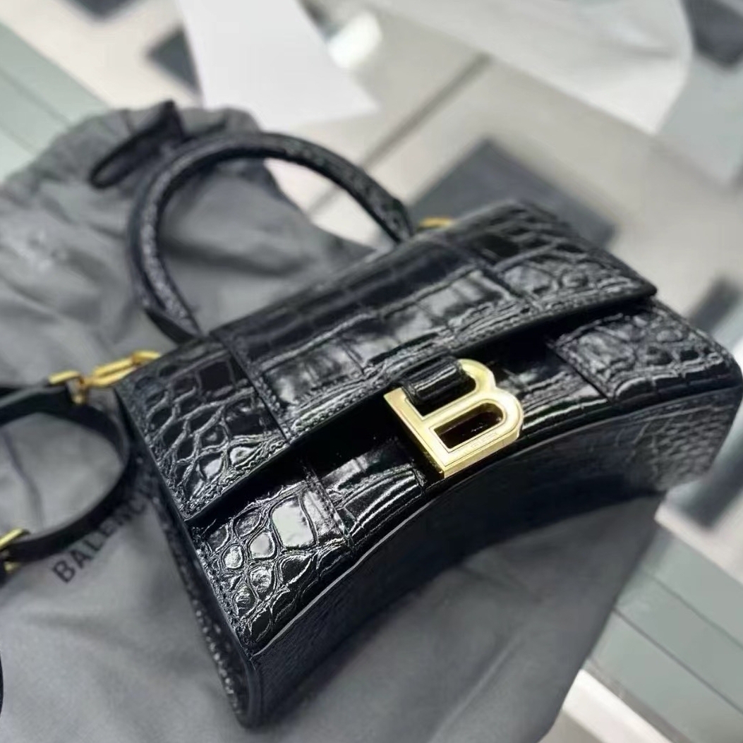 未使用 Balenciaga/巴黎世家 沙漏鳄鱼纹手提斜挎包