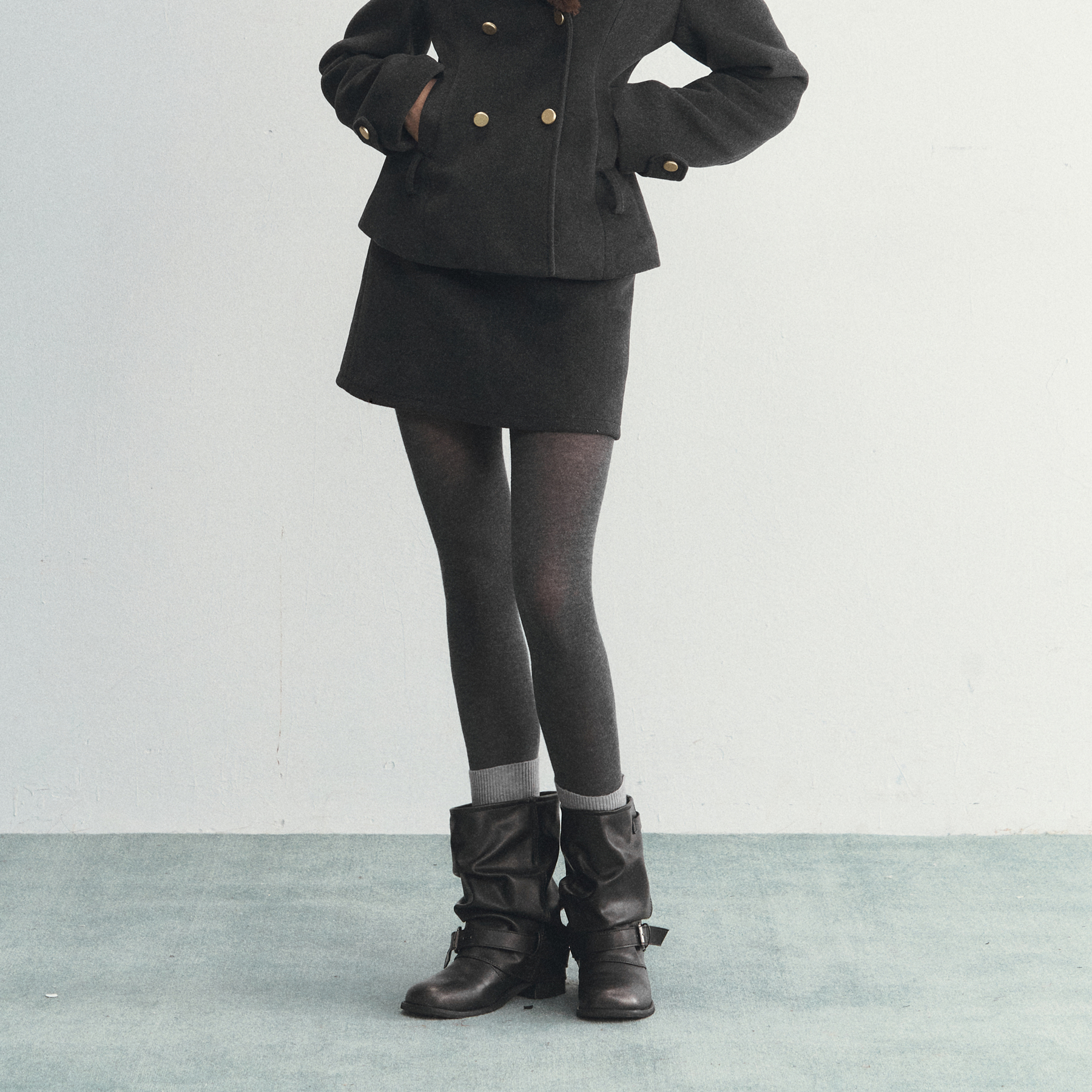 “old-time”羊毛毛呢显瘦a字短裙百搭高腰半身裙