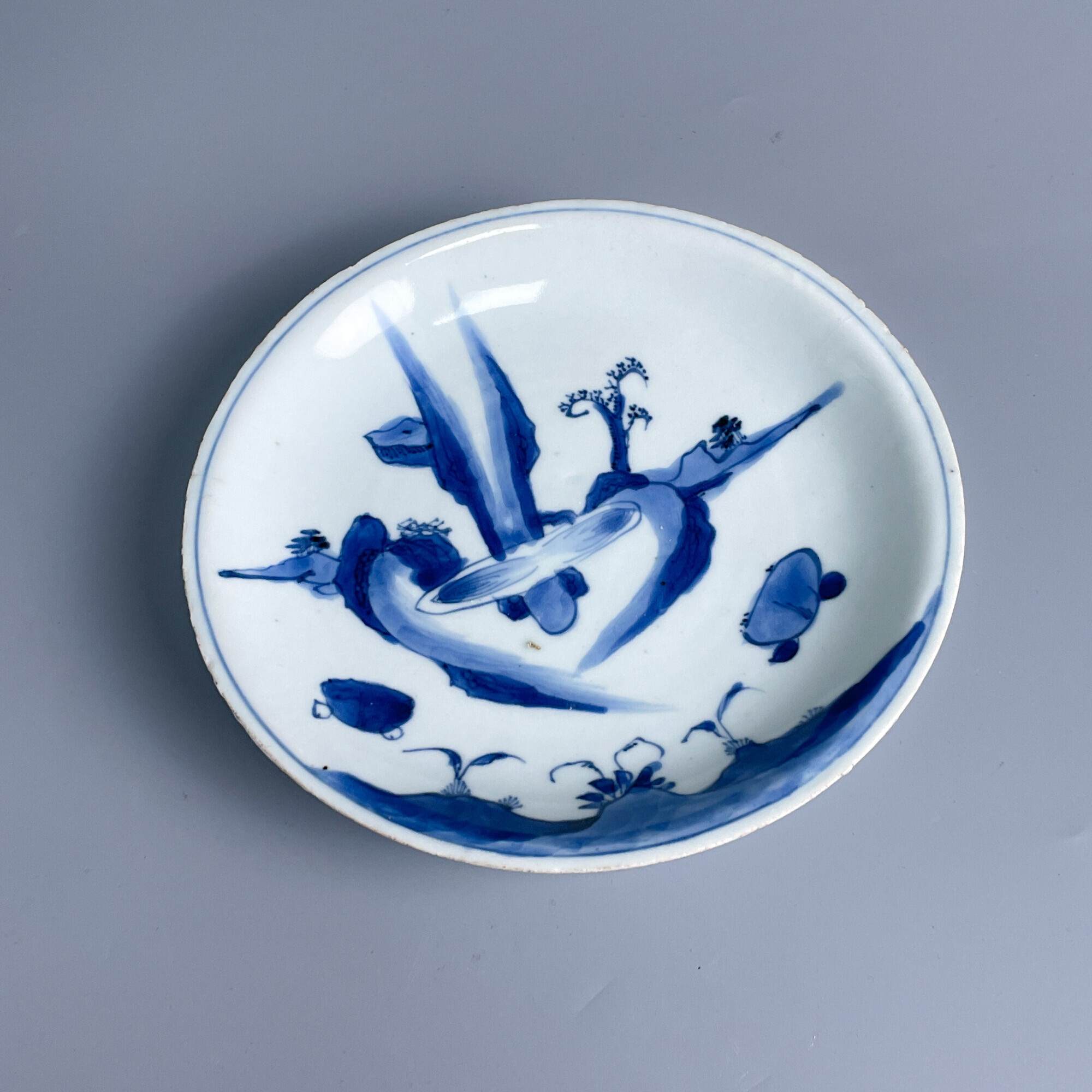 瓷器/古董清顺治青花山水纹盘M25CK001C76古玩/收藏/文物/绣花张