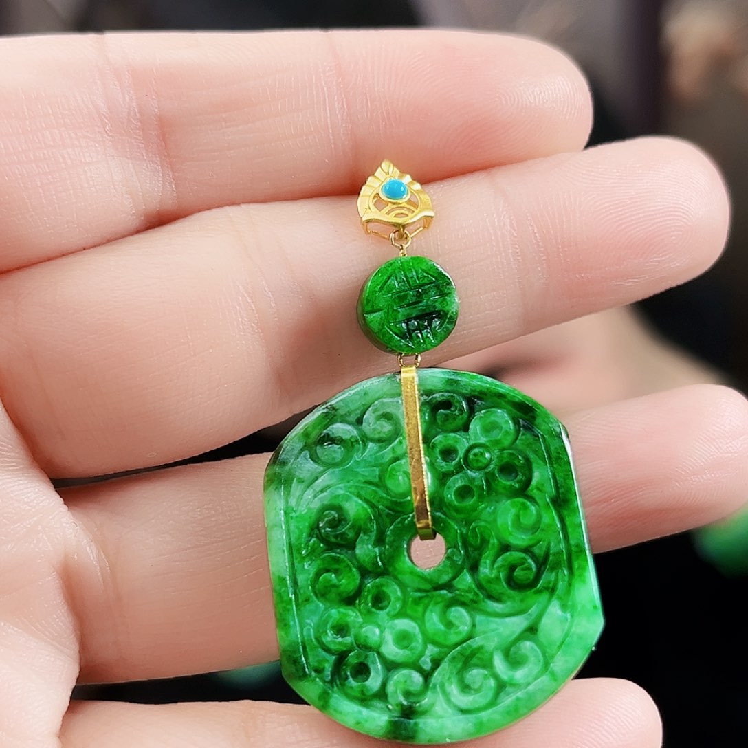 翡翠颈饰18K金镶嵌多样性发货