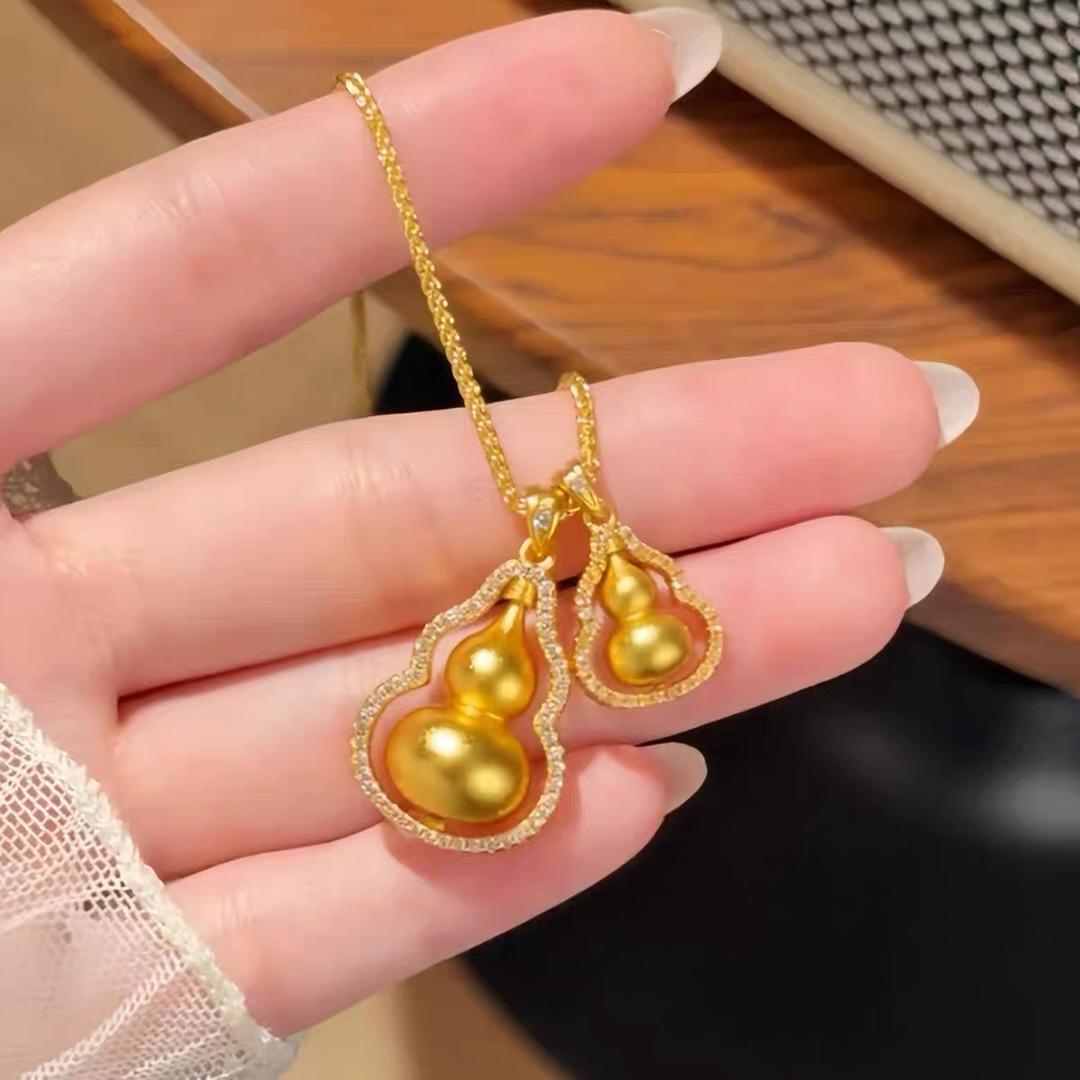 合金吊坠 抖音精选 韦雪同款双葫芦项链镶钻福禄吊坠