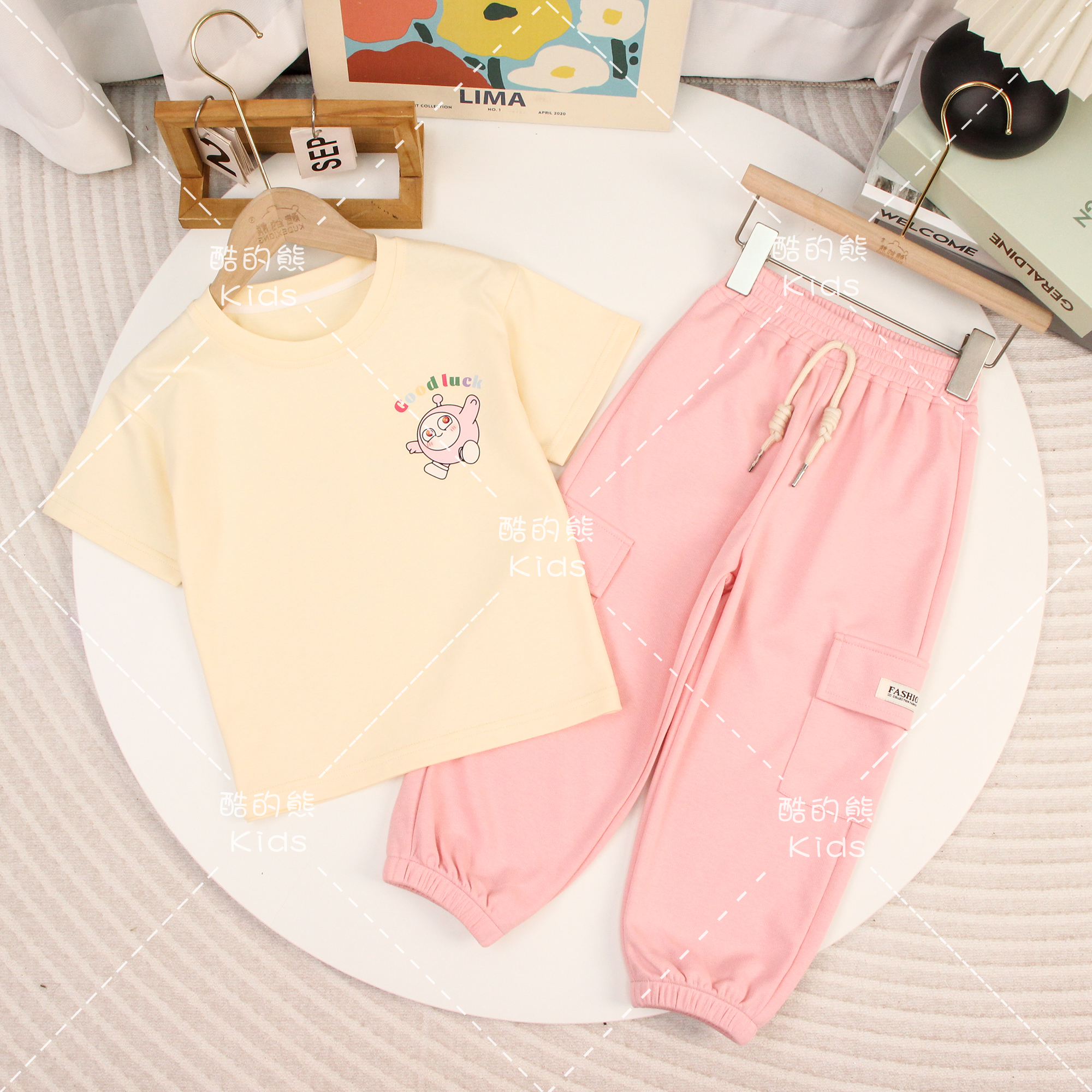 儿童夏装新品短袖套装男童女童休闲卡通短袖短裤两件套D2S5-585