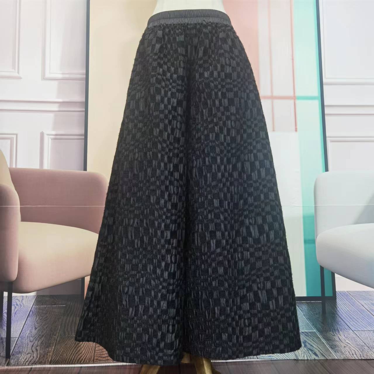 2022时尚棋盘格纹长裤十分裤291