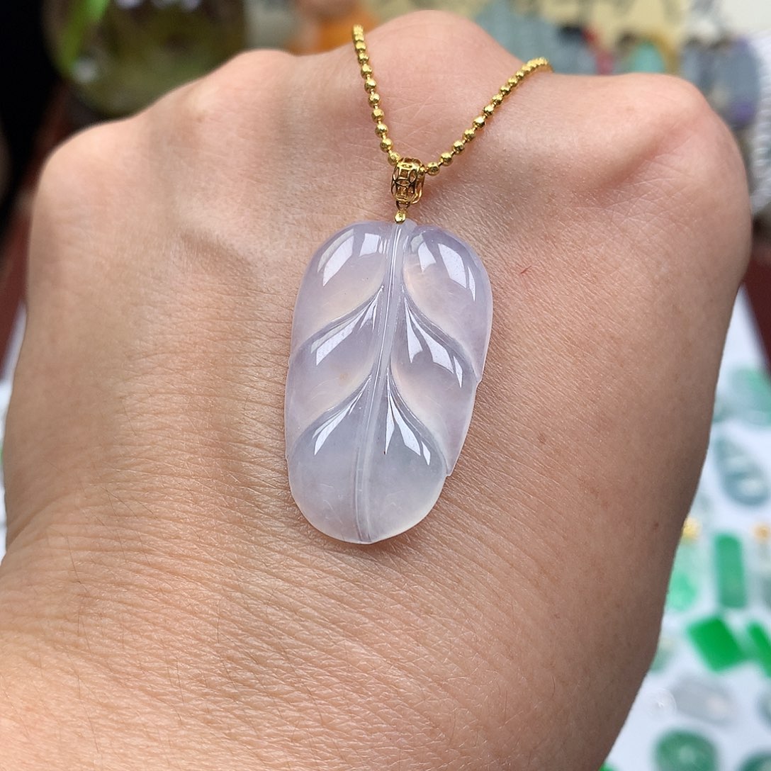 翡翠裸石18K金镶嵌缅甸天然A货翡翠冰种叶子