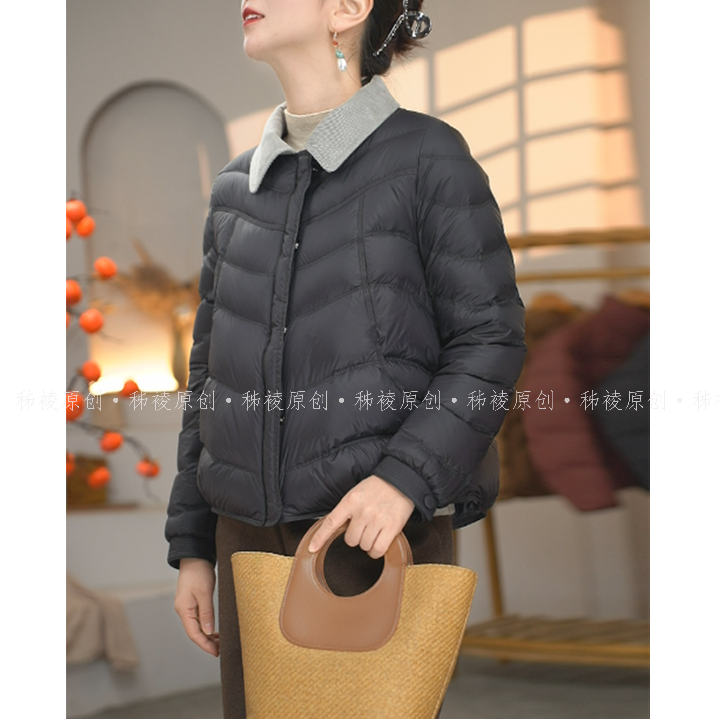 【秭裬·冬禧】新国标90白鸭绒加厚保暖排骨款羽绒服翻领短款上衣