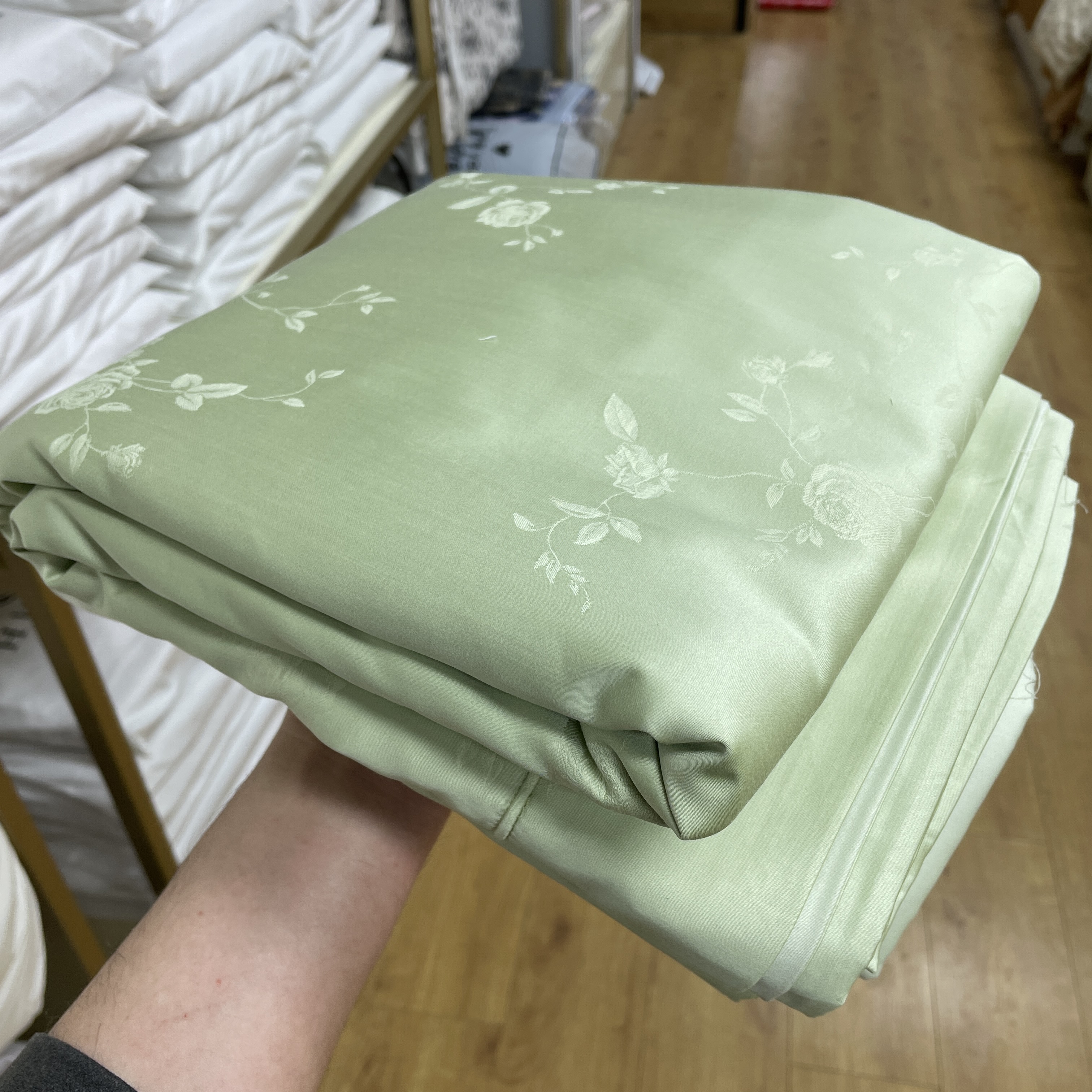 自产自销60支长绒棉轻奢提花亲肤埋绳子宽边工艺纯色时尚简约绿色