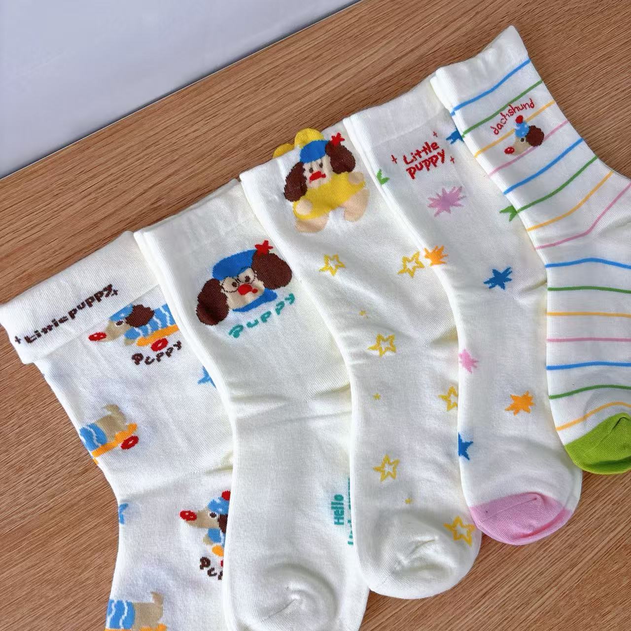 【新款美拉德】卡通小狗袜子女春夏季学院风插画条纹学院风夏季袜