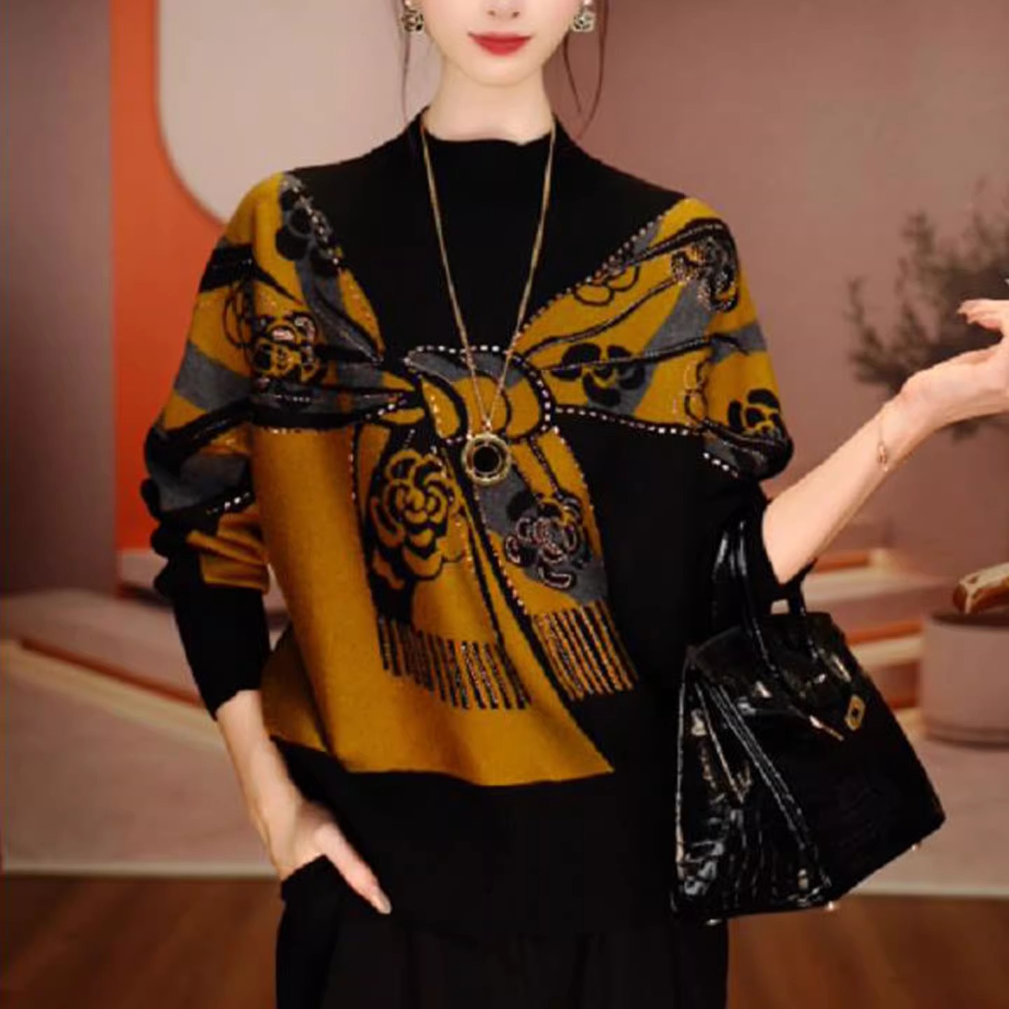 【无烫钻】508德绒时尚百搭印花秋季圆领冬季女士洋气网红气质