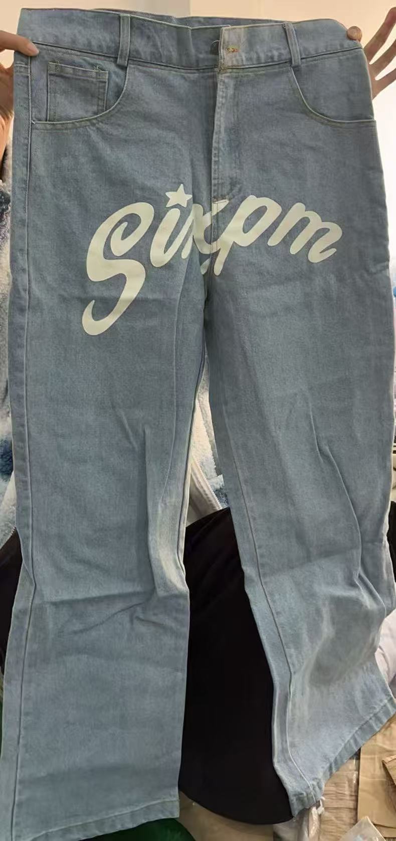 A49-中腰直筒裤秋季冬季印花牛仔裤潮流休闲裤男女装直筒中裤