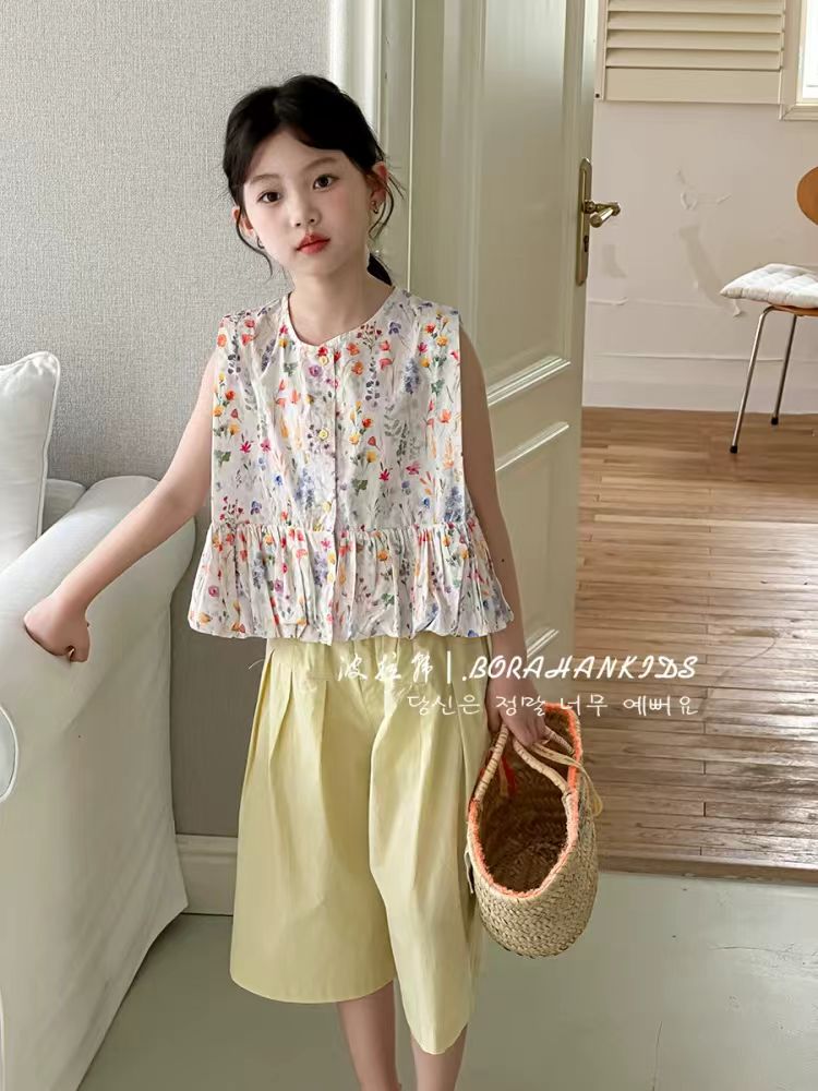 BORAHANKIDS探花-上衣+宁侯府-裤子2025中大童碎花娃娃衫甜美上衣