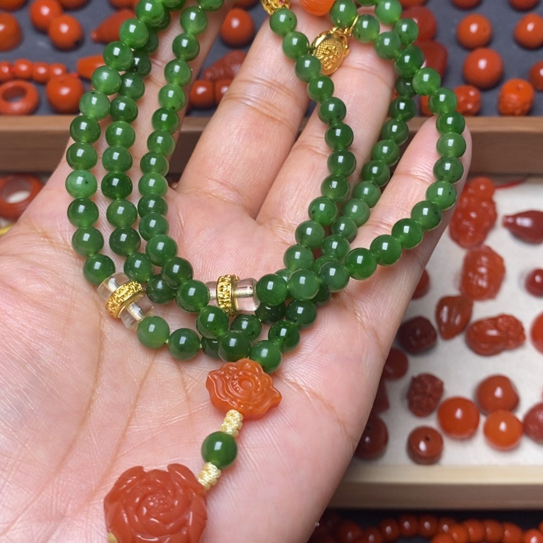 和田玉（碧玉）串未镶嵌108串